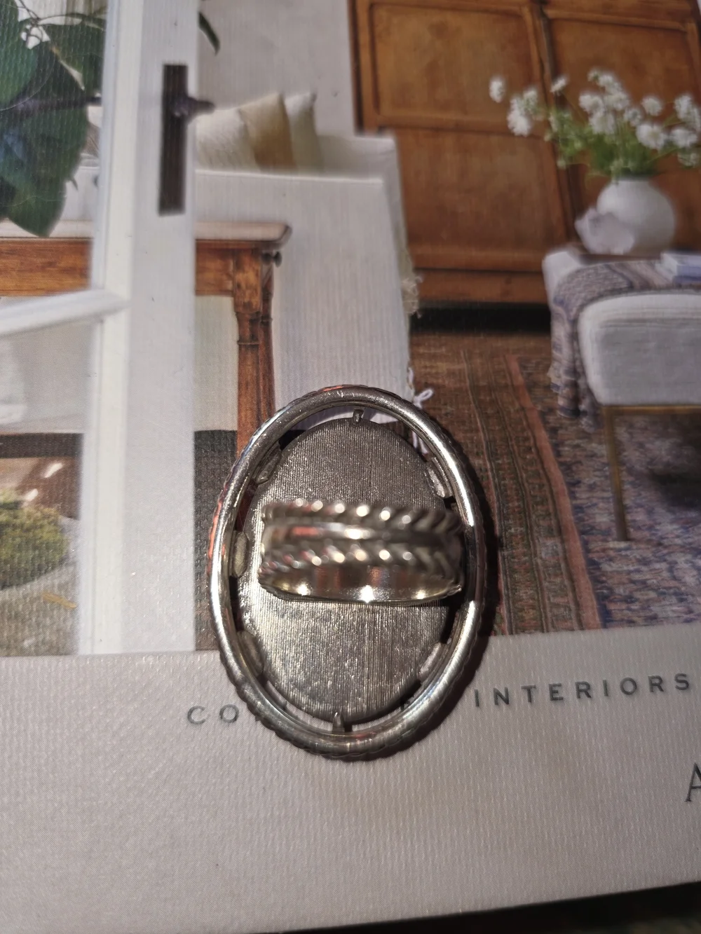 Silver-Tone Oval Crystal Statement Ring